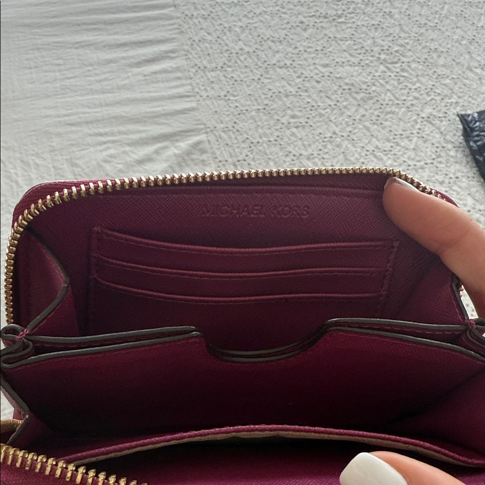 Michael Kors Plum Saffiano Zip Around Wallet with Gold Plate - Picture 4 of 6